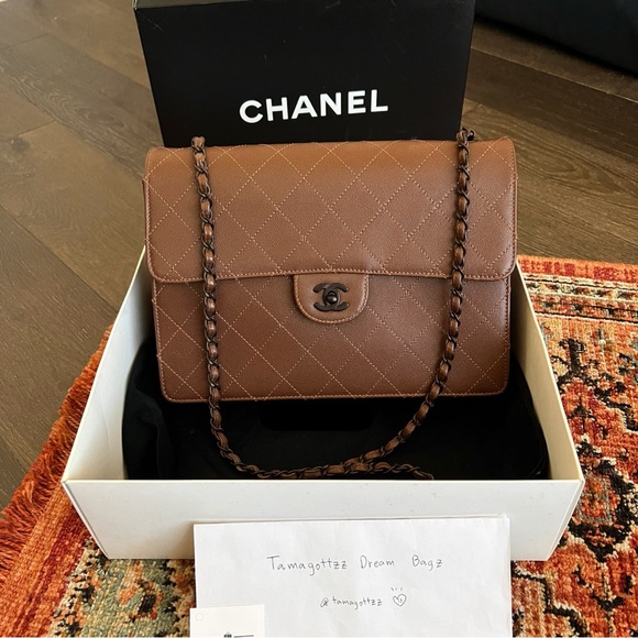 Chanel Classic Vintage Jumbo Brown Caviar Single Flap Bag - Picture 3 of 11